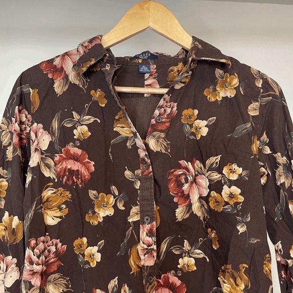 Chaps | Tops | Chaps Brown Floral Button Down Cottagecore Petite Large ...